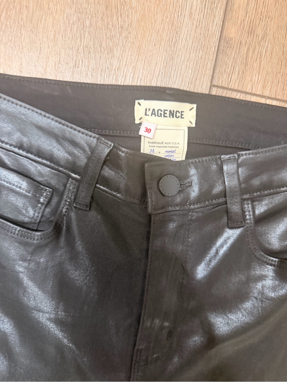 L'AGENCE Margot Black High-Shine Faux Leather Skinny Pants 0406 - Picture 3 of 9